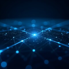 abstract glowing data grid visualizing artificial intelligence with blue circuit lines, binary code, and a dark digital background, ideal for tech and AI themes