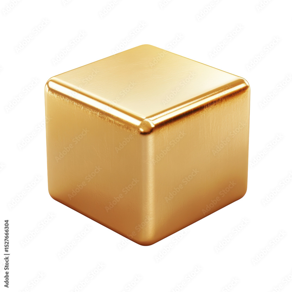 Poster gleaming gold cube 3d render metallic texture wealth abstract design on transparent background