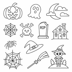 Naklejka premium Halloween line art icons collection