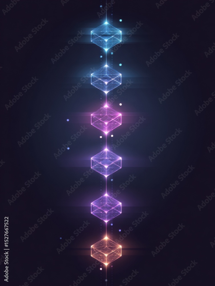 Poster Explore Blockchain Structure With Futuristic Design Showcasing Chain Icons and Node Connections in Vibrant Gradient Colors