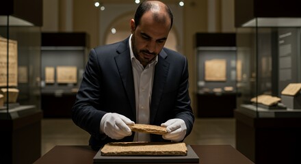 Preservation of Ancient History: Expert Examining Cuneiform Tablet