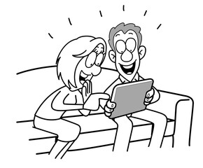 Silhouette of person using a tablet computer