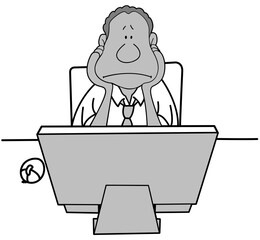 Sad businessman at computer feeling stressed