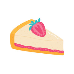 Strawberry cheesecake. Flat style sweet dessert vector illustration
