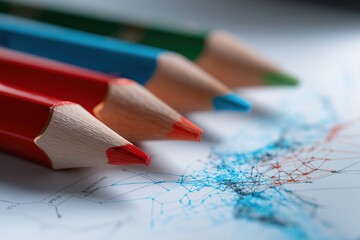 Colorful pencils on complex network drawing