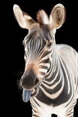 Close-up of expressive zebra with black background