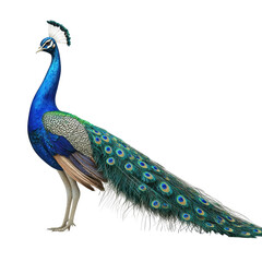 Fototapeta premium Beautiful peacock displaying vibrant feathers in a natural setting during daytime