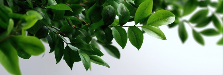 Obraz premium Lush green leaves against a soft grey background