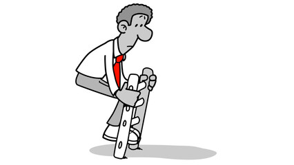 Pensive businessman holding a long object