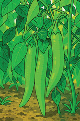 Adobe Illustrator Artwork Vibrant Green Chilies in a Lush Garden"Vibrant Green Chilies in a Lush Garden Illustration