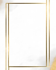 a graphic design featuring a minimalist card with a white background and gold foil accents, bordered by thin lines that create a rectangular space in the center of the image