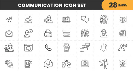  Communication line editable icon set. Containing speak, phone, mail, contact, chat, website, satellite, radio, message and more. vector illustration.
