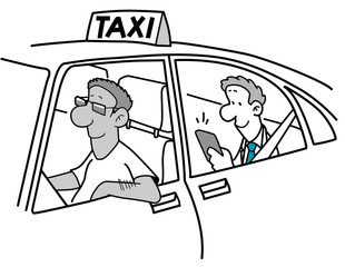 Cartoon man with glasses and tablet device