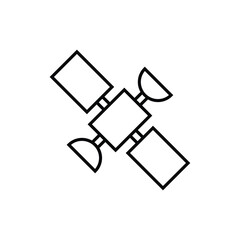 Black and White Outline Illustration of a Satellite with Solar Panels and Reflectors