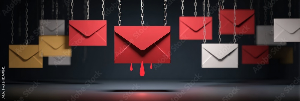 Poster Scam Messages Flood Email Inbox With Alarming Red Alerts While Top Section Remains Clean and Organized