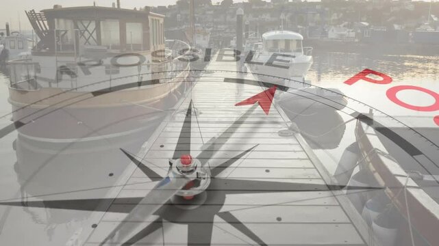 At start compass arrow pivoting clockwise over dock shifting label from IMPOSSIBLE to POSSIBLE