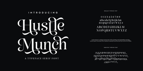 Elegant font alphabet uppercase lowercase and number. Classic lettering minimal fashion designs. Typography modern serif fonts regular decorative vintage concept. Vector illustration