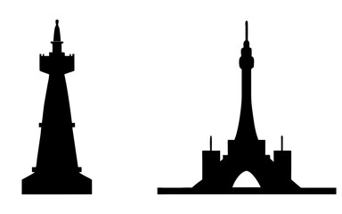 Large tower set  full black silhouette vector illustration design
