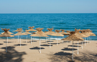 Exotic beach umbrellas on beach of Saint Constantine and Helena resort Bulgaria
