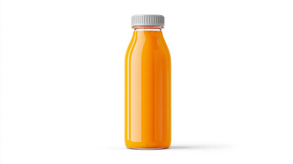 Front view of orange juice glass bottle isolated on white
