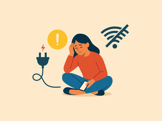 Frustrated Woman Facing Power and Internet Disconnection Problem.