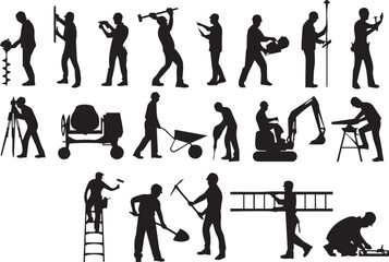 Silhouette of construction worker setting up scaffolding vector silhouette