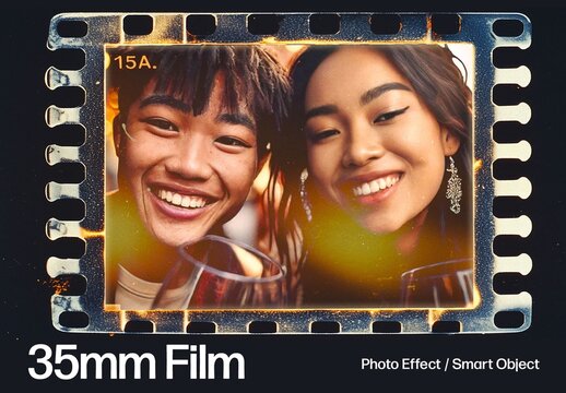 Film Strip Photo Frame Template for Vintage Photo Frame & 35mm Filmstrip Negative Mockups