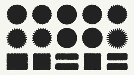 Black Shapes: Circle, Starburst, Square, Rectangle Badge Templates for Design Projects