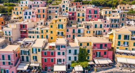 Obraz premium Vibrant Coastal Town Colorful Houses and Mediterranean Charm