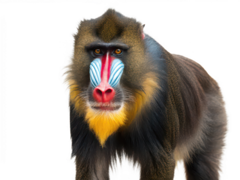 mandrill animal white background large primate with colorful face and rear native to African forests close-up wild monkey species transparent background