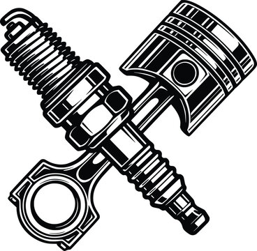 piston and spark plug vector hand drawn illustration design