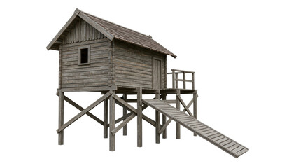 Isolated wooden house on stilts