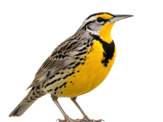 meadowlark animal white background medium-sized songbird with bright yellow chest native to grasslands melodious voice perched wildlife bird transparent background