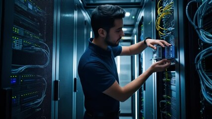 professional IT technician with network equipment in server room - Powered by Adobe