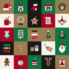 Flat vector Christmas icon sheet