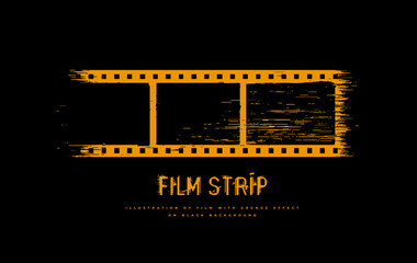 Film Strip vector illustration on black background. Glitch, grunge effects