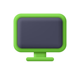 Green computer monitor. PC desktop display, monitor screen. 3d vector icon. Cartoon minimal style.