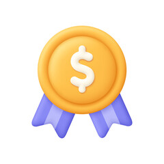 Medal or badge with dollar sign. Best business, best price symbol. 3d vector icon. Cartoon minimal style.