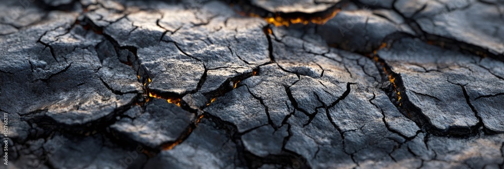 Poster volcanic lava erupting through ground fissures during seismic activity, revealing intense geological
