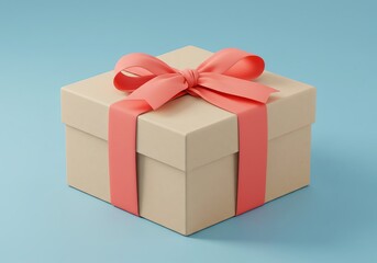 Fototapeta premium Gift box with pink bow against blue background