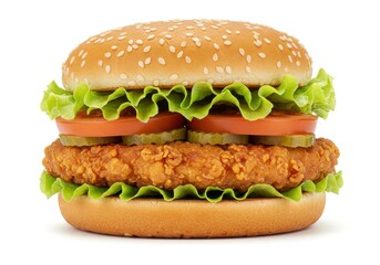 Crispy chicken burger isolated on white background