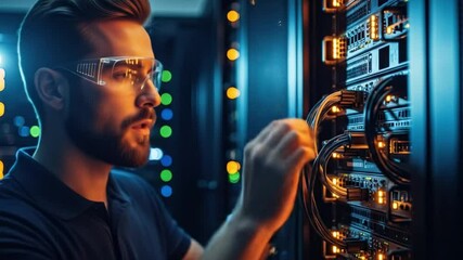 Tech expert meticulously working server rack ensuring peak performance seamless operations