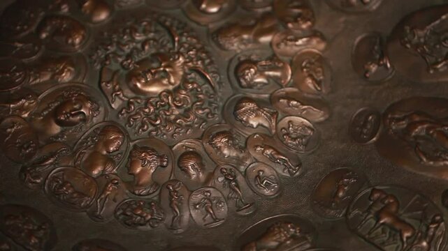 bronze aegis with the gorgon Medusa in the center and Greek mythological gods