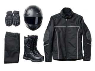motorcycle adventure gear white background protective clothing and accessories for long-distance or rugged motorcycle travel includes jacket helmet and boots transparent background