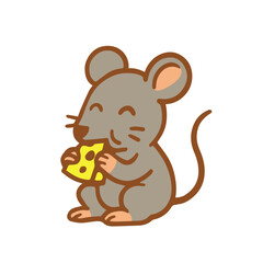 Cute cartoon mouse eating cheese
