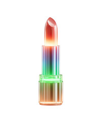 Recyclable cosmetic containers styled for festive gifting, neon light style recyclable lipstick tube glowing. Recyclable beauty containers with festive accents transparent