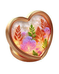 Recyclable cosmetic containers styled for festive gifting, pastel illustration of a heart-shaped compostable blush compact for Valentine’s Day. Recyclable beauty containers with transparent