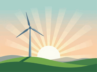 Obraz premium Wind Turbine Generates Clean Energy in Rural Landscape