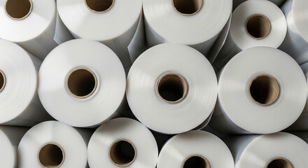 Close-up of polyethylene rolls in a warehouse