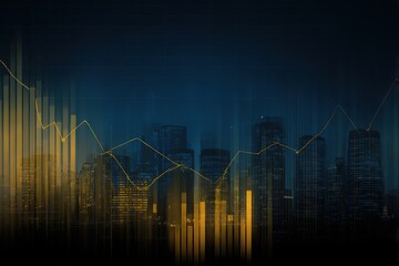 Abstract gold finance graphs over city skyline for investment visuals

